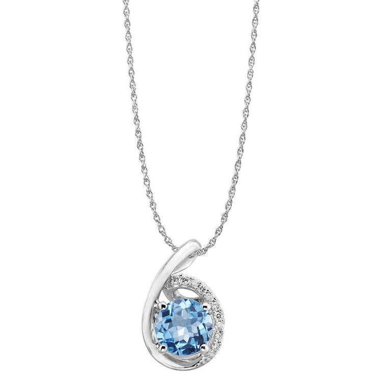 14K White Gold Blue Topaz/Diamond Pendant