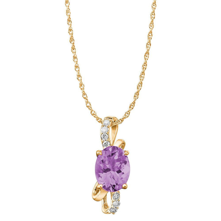 14K Yellow Gold Amethyst/Diamond Pendant