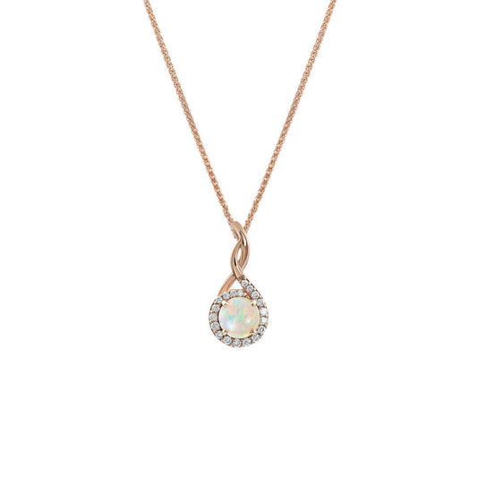 14K Rose Gold Australian Opal/Diamond Pendant