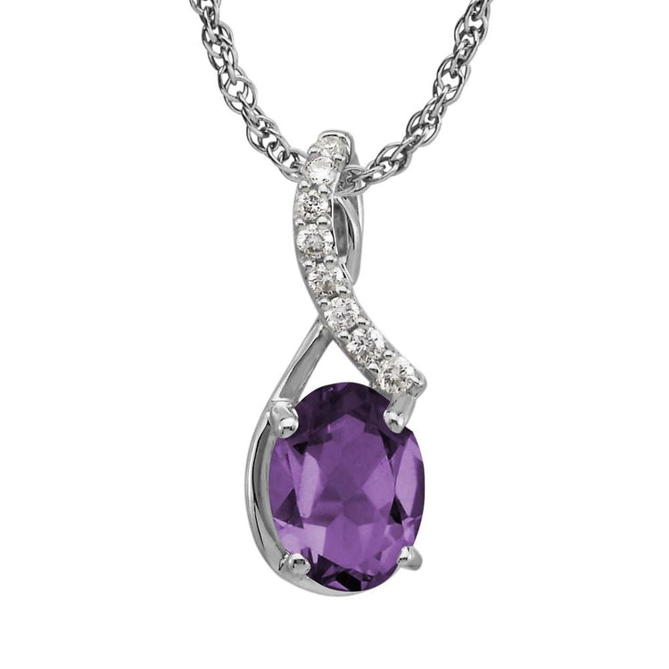 14K White Gold Amethyst/Diamond Pendant