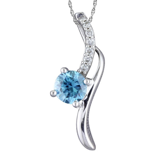 14K White Gold Blue Sapphire/Diamond Pendant