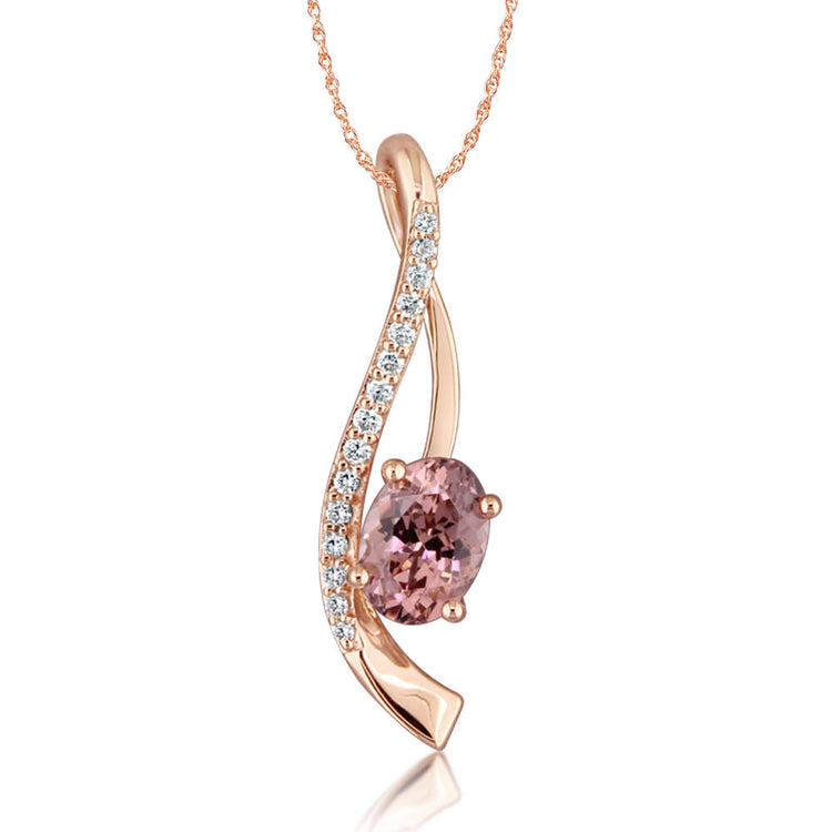 14K Rose Gold Lotus Garnet/Diamond Pendant  with Chain