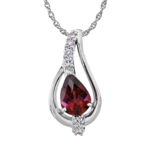 14K White Gold Idaho Garnet/Diamond Pendant