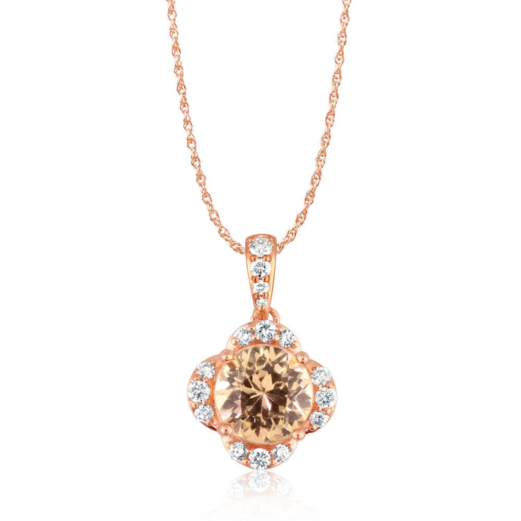 14K Rose Gold Lotus Garnet/Diamond Pendant