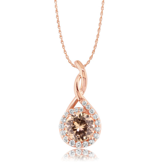 14K Rose Gold Lotus Garnet/Diamond Pendant (With Chain)