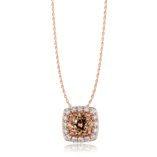 14K Rose Gold Lotus Garnet/Diamond Pendant