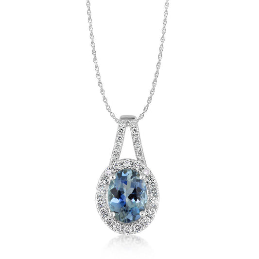 14K White Gold Aquamarine/Diamond Pendant