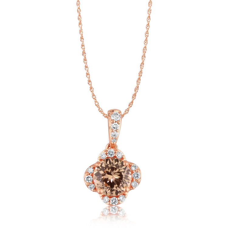 14K Rose Gold Lotus Garnet/Diamond Pendant