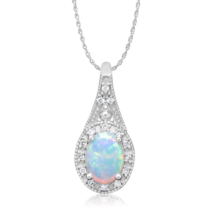 14K White Gold Australian Opal/Diamond Pendant