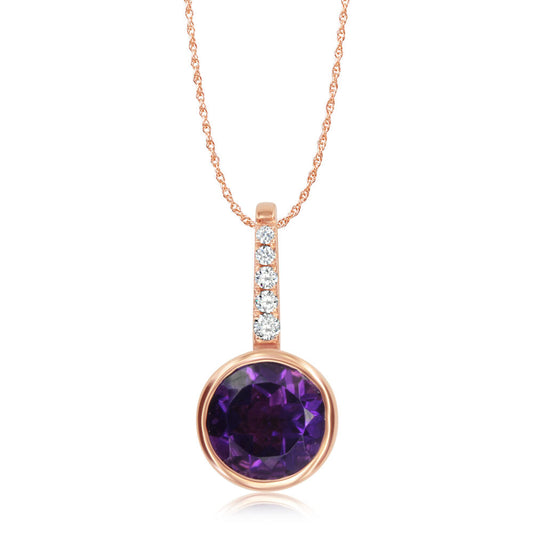 14K Rose Gold Amethyst/Diamond Pendant