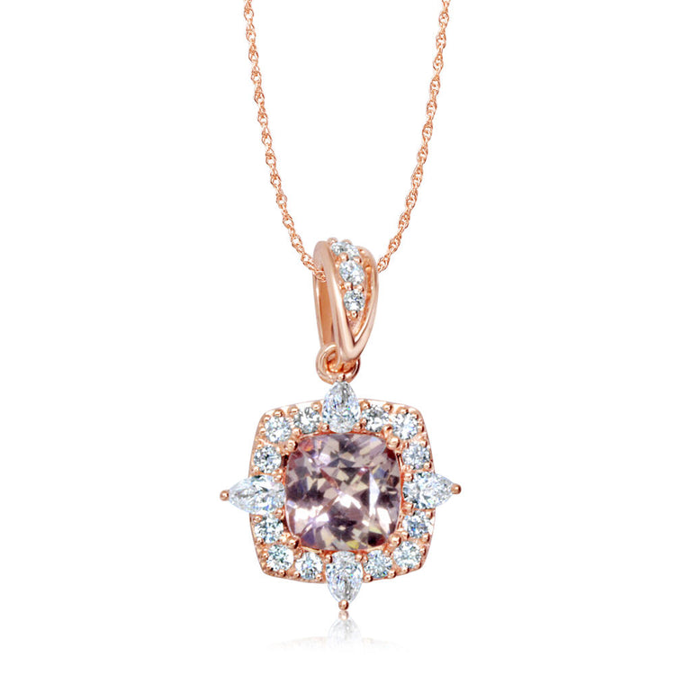 14K Rose Gold Lotus Garnet/Diamond Pendant