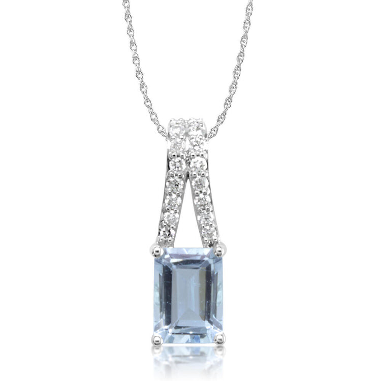 14K White Gold Aquamarine/Diamond Pendant