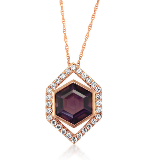 14K Rose Gold Amethyst/Diamond Pendant