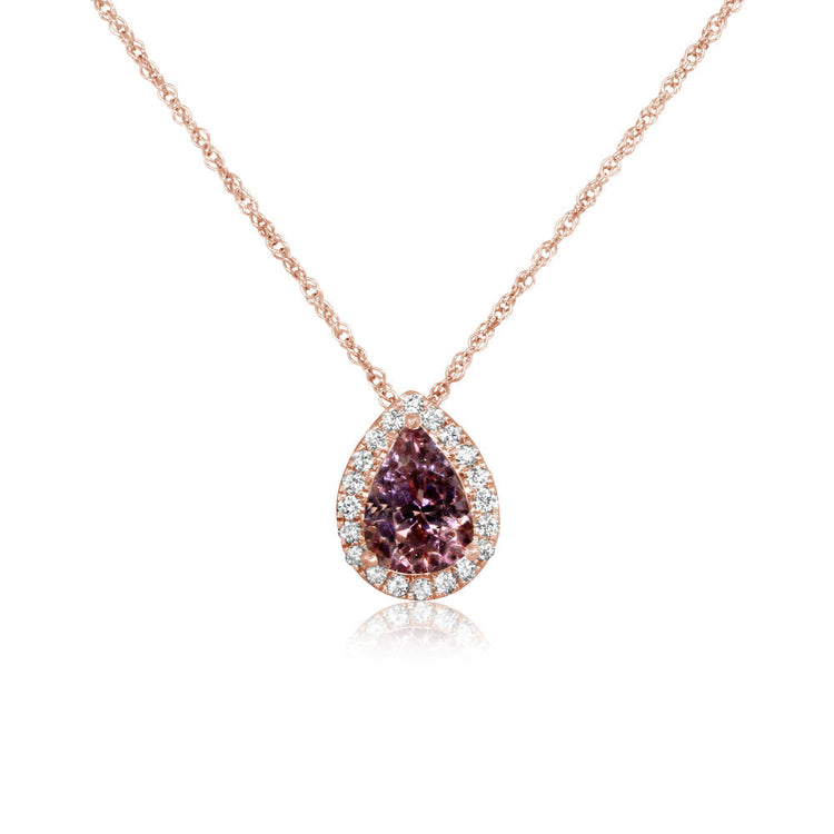 14K Rose Gold Lotus Garnet/Diamond Pendant