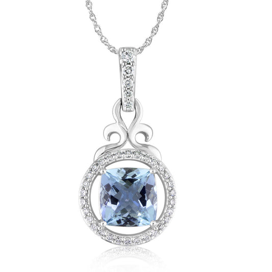 14K White Gold Aquamarine/Diamond Pendant