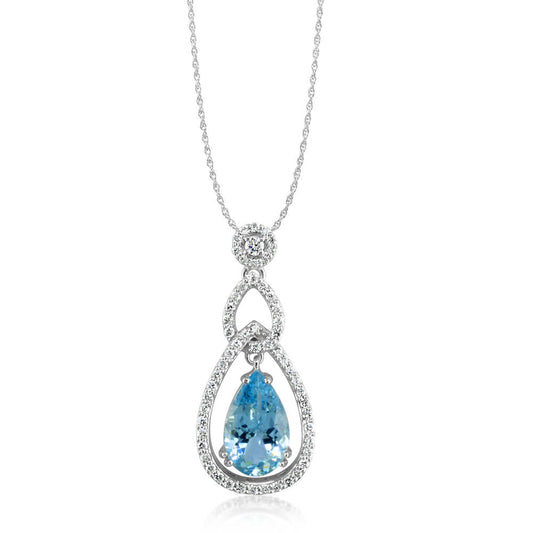 18K White Gold Aquamarine/Diamond Pendant