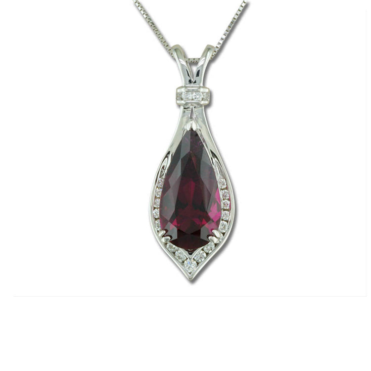 18K White Gold Raspberry Tourmaline(Rubellite)/Diamond Pendant