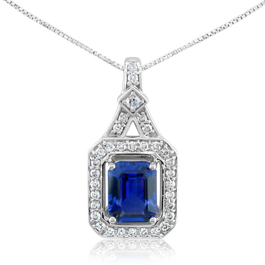 18K White Gold Ceylon Sapphire/Diamond Pendant