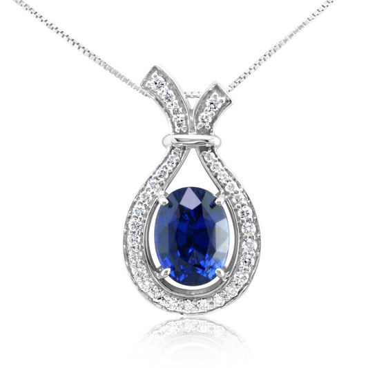 18K White Gold Ceylon Sapphire/Diamond Pendant