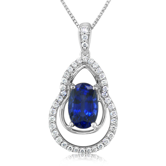 18K White Gold Ceylon Sapphire/Diamond Pendant