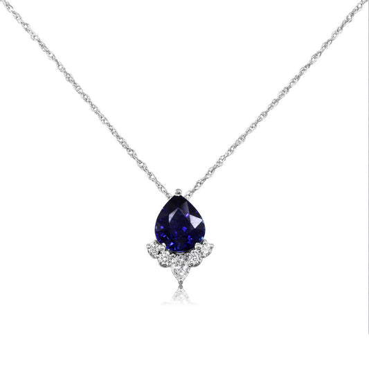 14K White Gold Ceylon Sapphire/Diamond Pendant