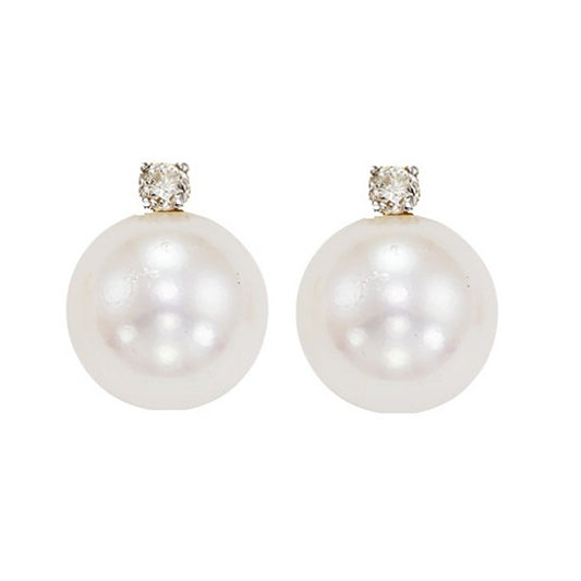 14K Pearl Studs With Diamond 6.0 mm ""AAA""