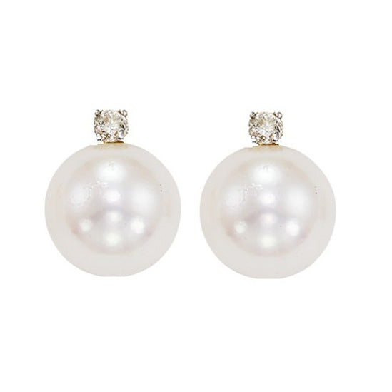 14K Pearl Studs With Diamond 6.5 mm ""AAA""