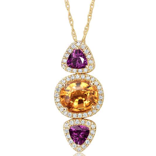 14K Yellow Gold Mandarin Garnet/Purple Garnet/Diamond Pendant