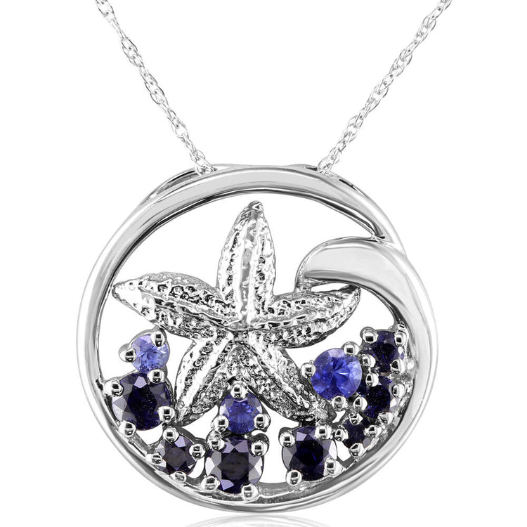 Sterling Silver Graduated Blue Sapphire Starfish Pendant