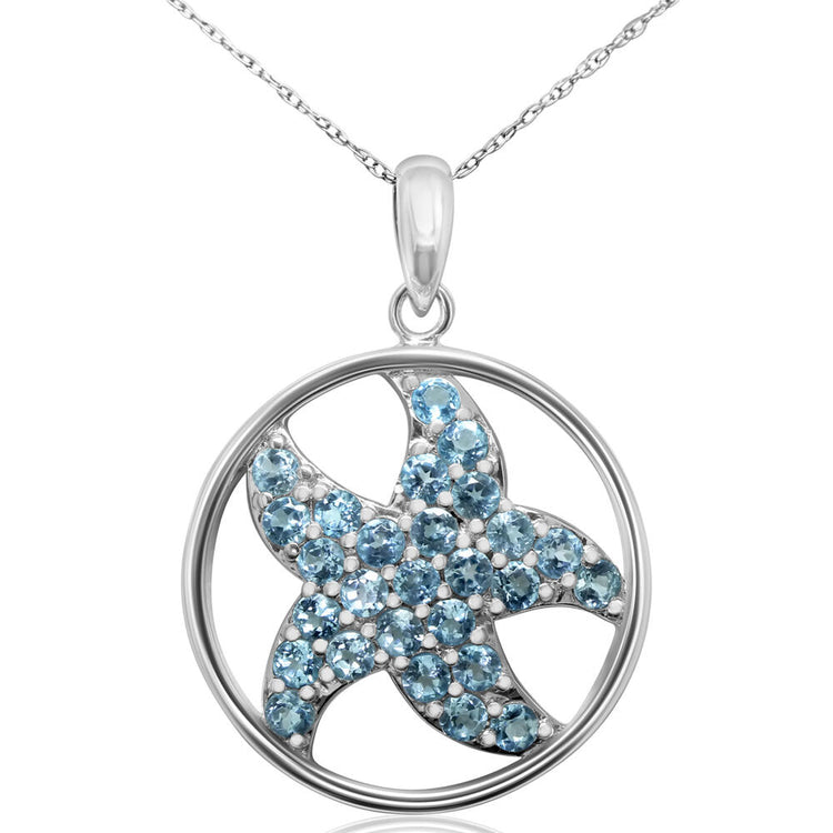 Sterling Silver Blue Topaz Starfish Pendant