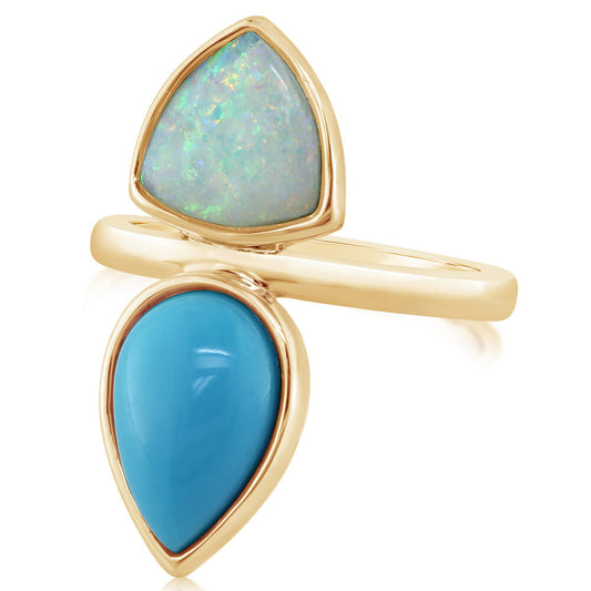 14K Yellow Gold Australian Opal/Arizona Turquoise Ring