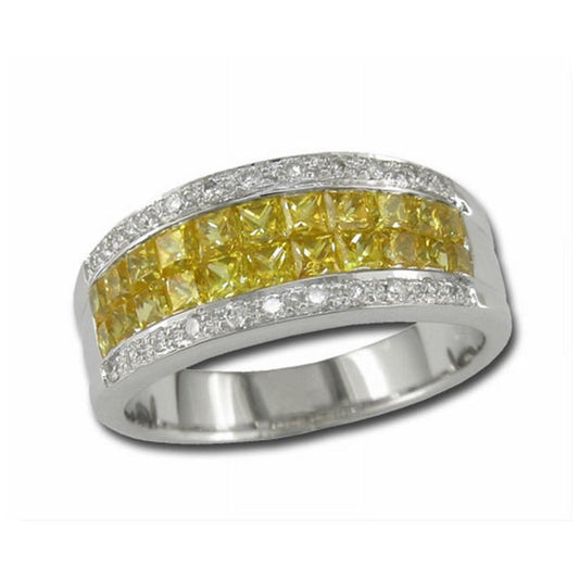 14K White Gold Solid Yellow Sapphire/Diamond Ring