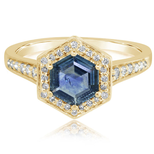 14K Yellow Gold Montana Sapphire/Diamond Ring