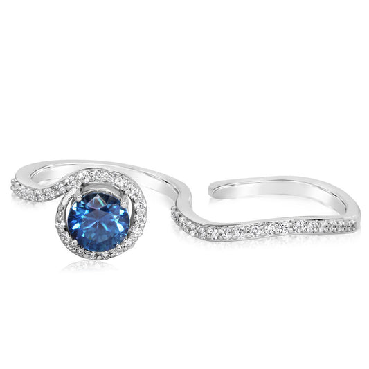 14K White Gold Blue Zircon/Diamond Ring