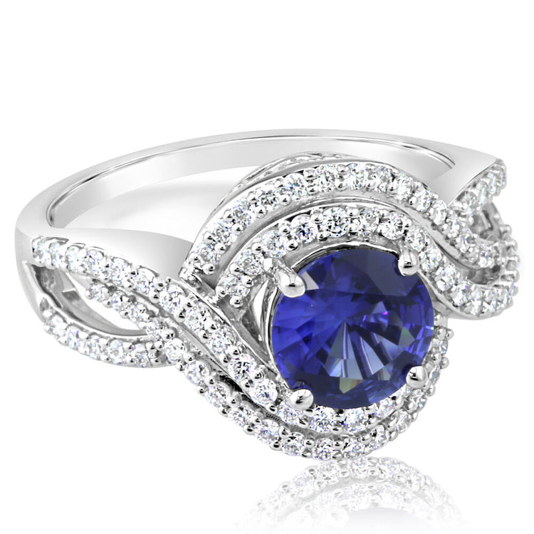 18K White Gold Blue Sapphire/Diamond Ring