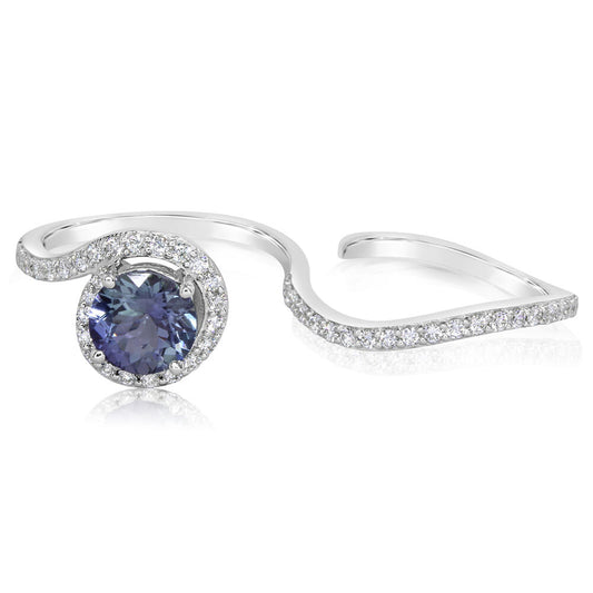 14K White Gold Peacock Tanzanite/Diamond Ring