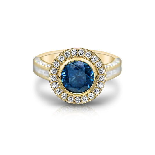 14K Yellow Gold Montana Sapphire/Diamond Ring