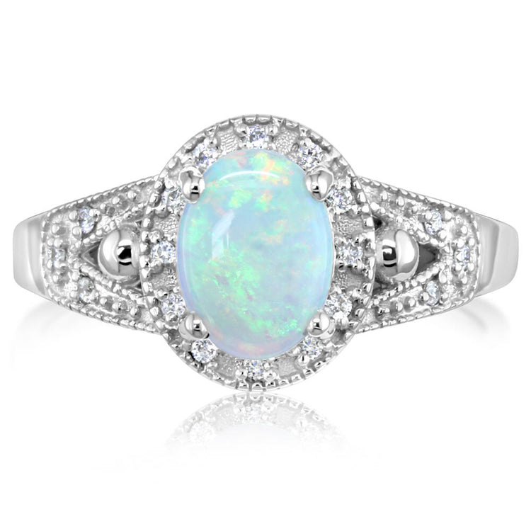 14K White Gold Australian Opal/Diamond Ring