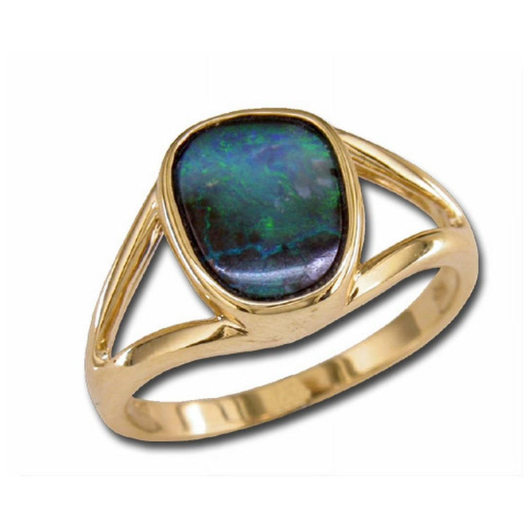 14K Yellow Gold Boulder Opal Split Shank Ring