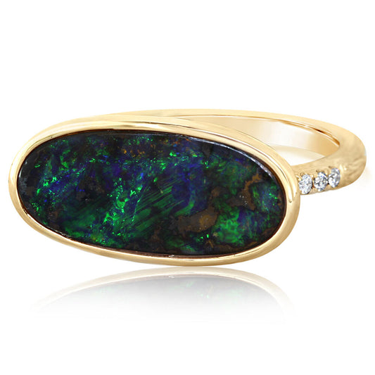 14K Yellow Gold Australian Boulder Opal/Diamond Ring