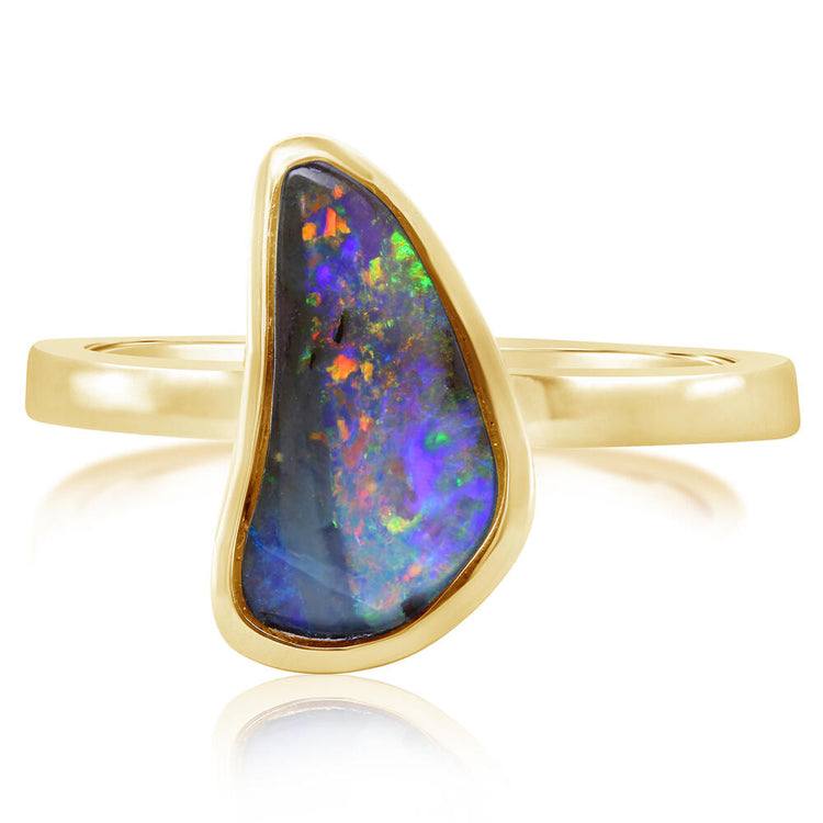 14K Yellow Gold Australian Boulder Opal Smooth Shank Ring