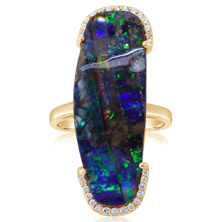 18K Yellow Gold Australian Boulder Opal/Diamond Ring