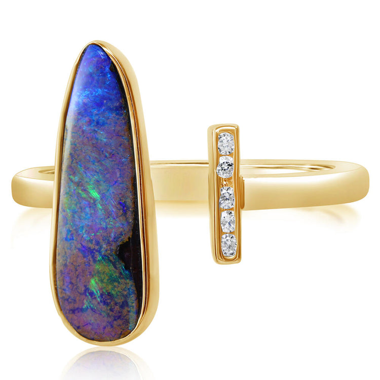 14K Yellow Gold Australian Boulder Opal/Diamond Ring