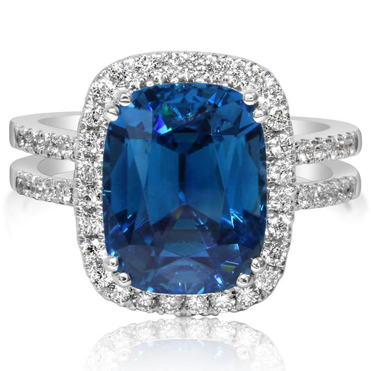 14K White Gold Blue Zircon/Diamond Ring