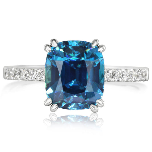 14K White Gold Blue Zircon/Diamond Ring