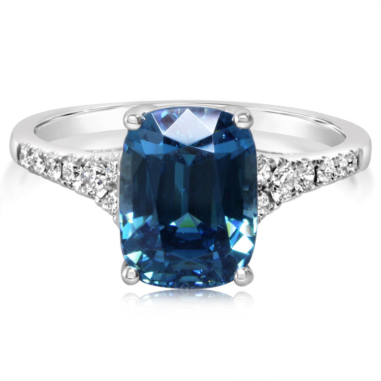 14K White Gold Blue Zircon/Diamond Ring