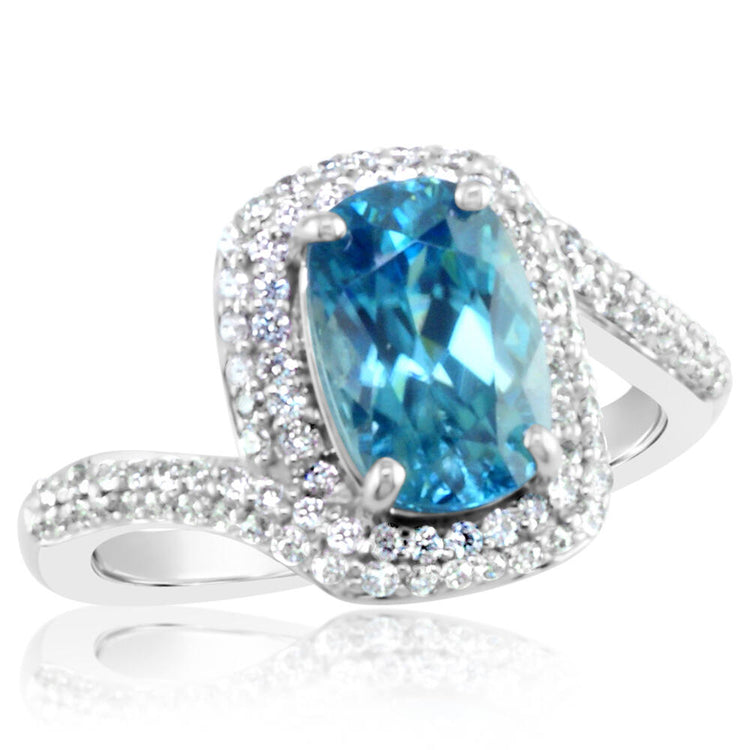 18K White Gold Blue Zircon/Diamond Ring