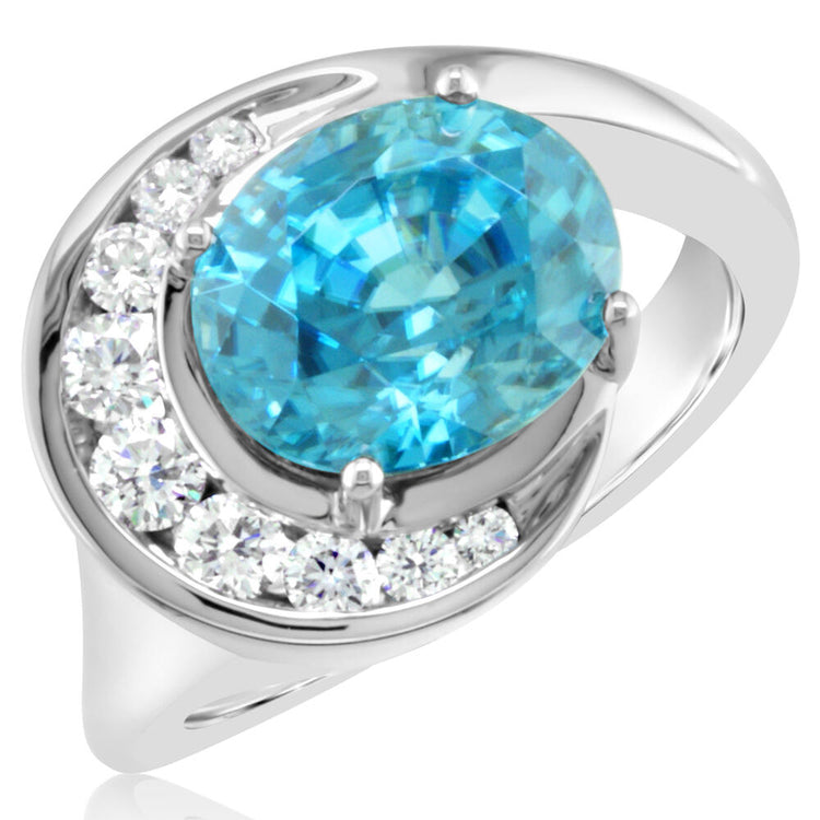 18K White Gold Blue Zircon/Diamond Ring