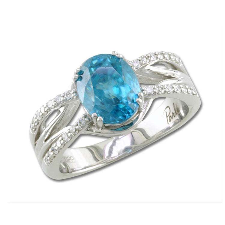 18K White Gold Blue Zircon/Diamond Ring