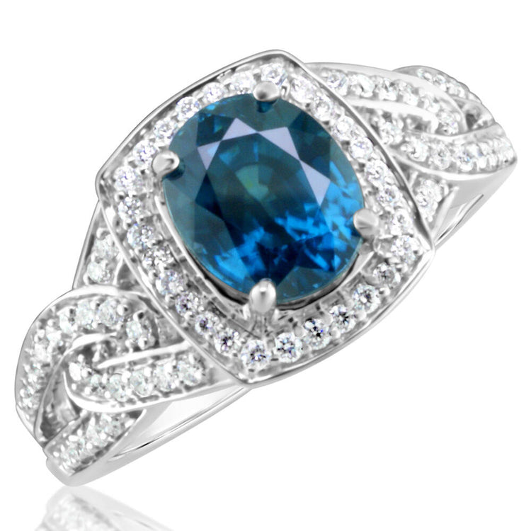 18K White Gold Blue Zircon/Diamond Ring